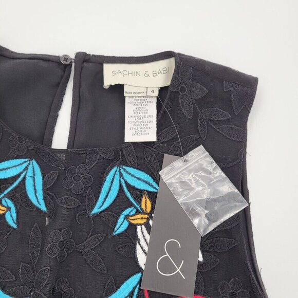 Anthropologie Sachin & Babi Peplum Top Size 4 Black Front Floral Embroidery NWT - Picture 9 of 10